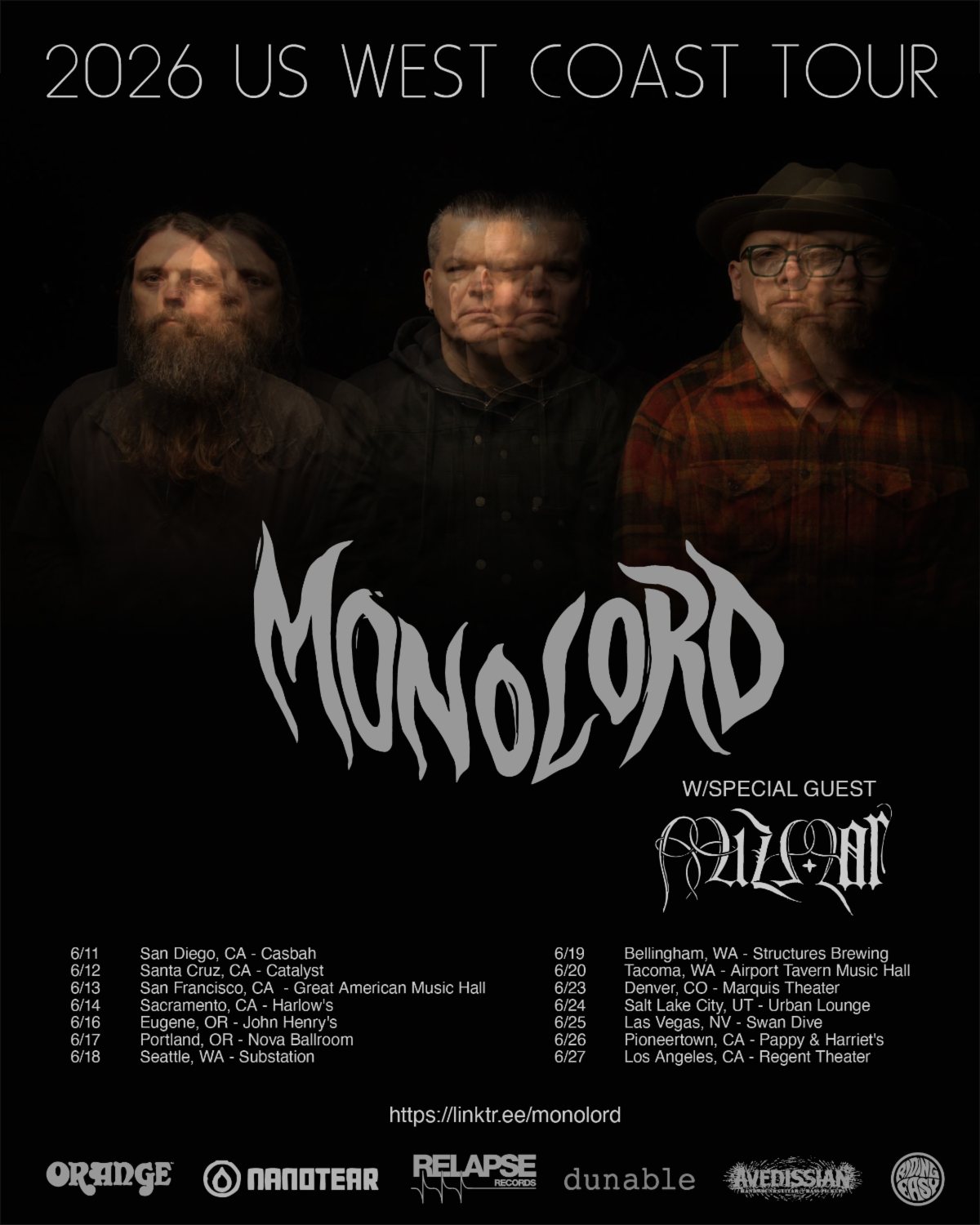 Monolord 2026 US West Coast Tour Poster 2026